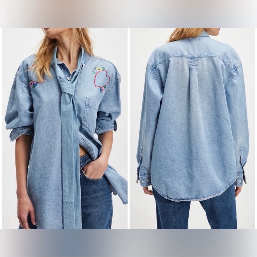NWOT Free People Tricia Fix Denim Tie Top - light denim - XS/S